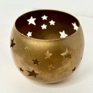 Vintage Brass Gold Metal Star Celestial Cutout Votive Candle Holder